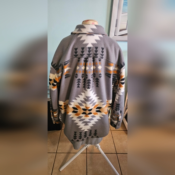 Women Southwestern Gray Brown White Black Patterned Jacket - Picture 5 of 15